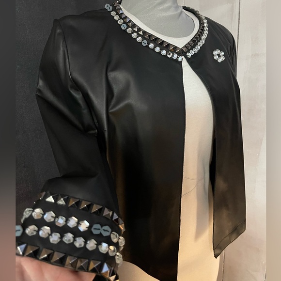 Embellished Black Leather Jacket - Picture 3 of 6